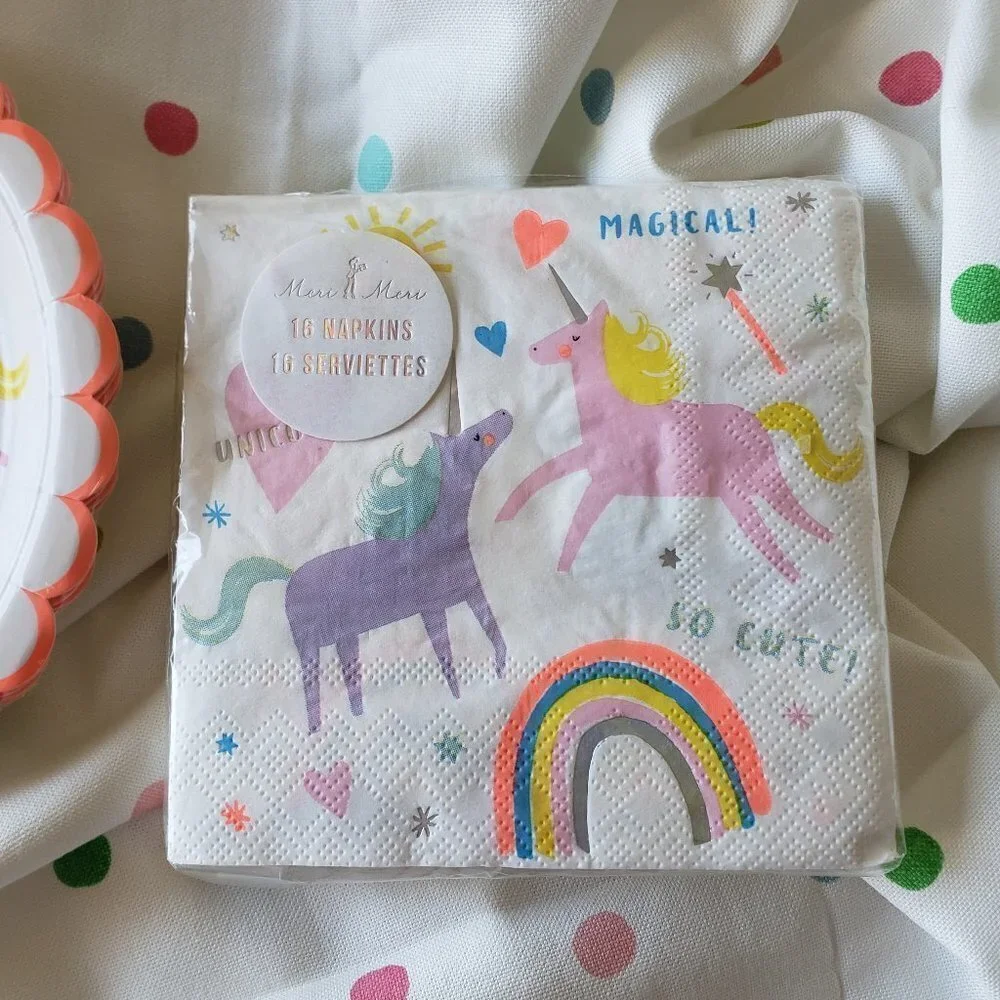 NWT - Meri Meri Unicorn Rainbow Paper Plates (8) and Paper Napkins (16)